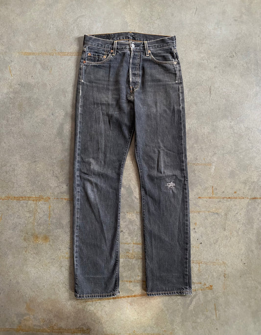 LEVI'S 501 REPAIRED CHARCOAL JEANS - 1990s